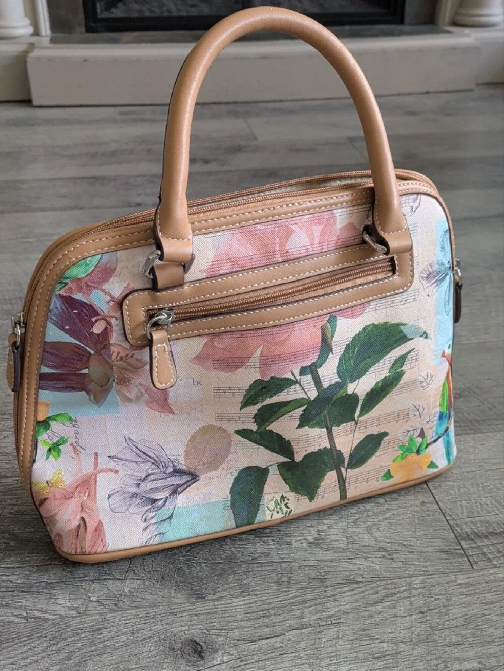 Giani Bernini Tropical Dome Floral Print Top-Handle Satchel in Peach